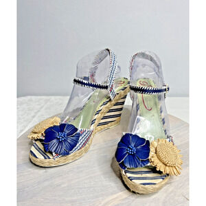 Poetic License Women’s Wedge Sandals Size 10 – Floral Striped Espadrille Heels R